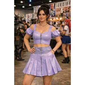 Naruto Hinata Cosplay Skirt Purple Pleated Front Zip Anime Size M Fun